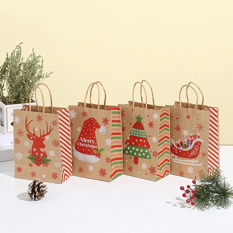 

Christmas Gift Bag Cartoon Elk Kraft Paper Handbag Candy Shopping Packaging Bag Spot Wholesale