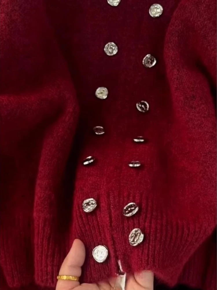 Роскошный пушистый вязаный кардиган дизайнерский двубортный свитер пальто
