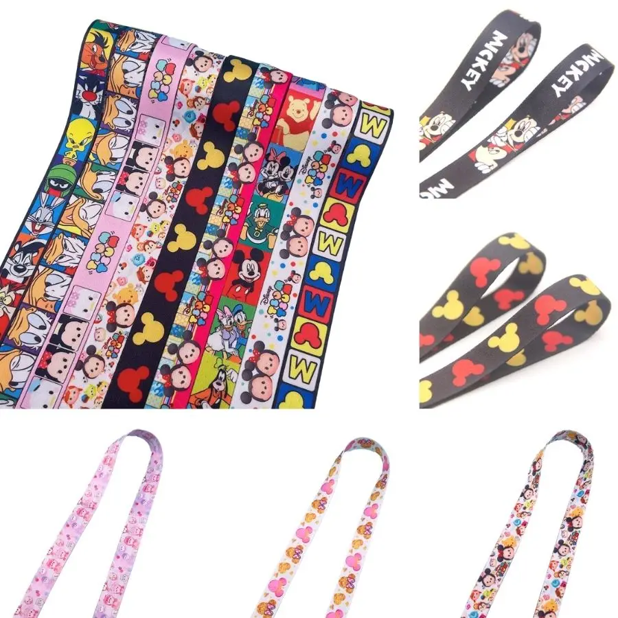 

5 Yards Mickey Mouse Minnie Disney Satin Ribbon Stitch Donald Duck Daisy Winnie Double Sided Lanyard DIY Craft Supplies Gift