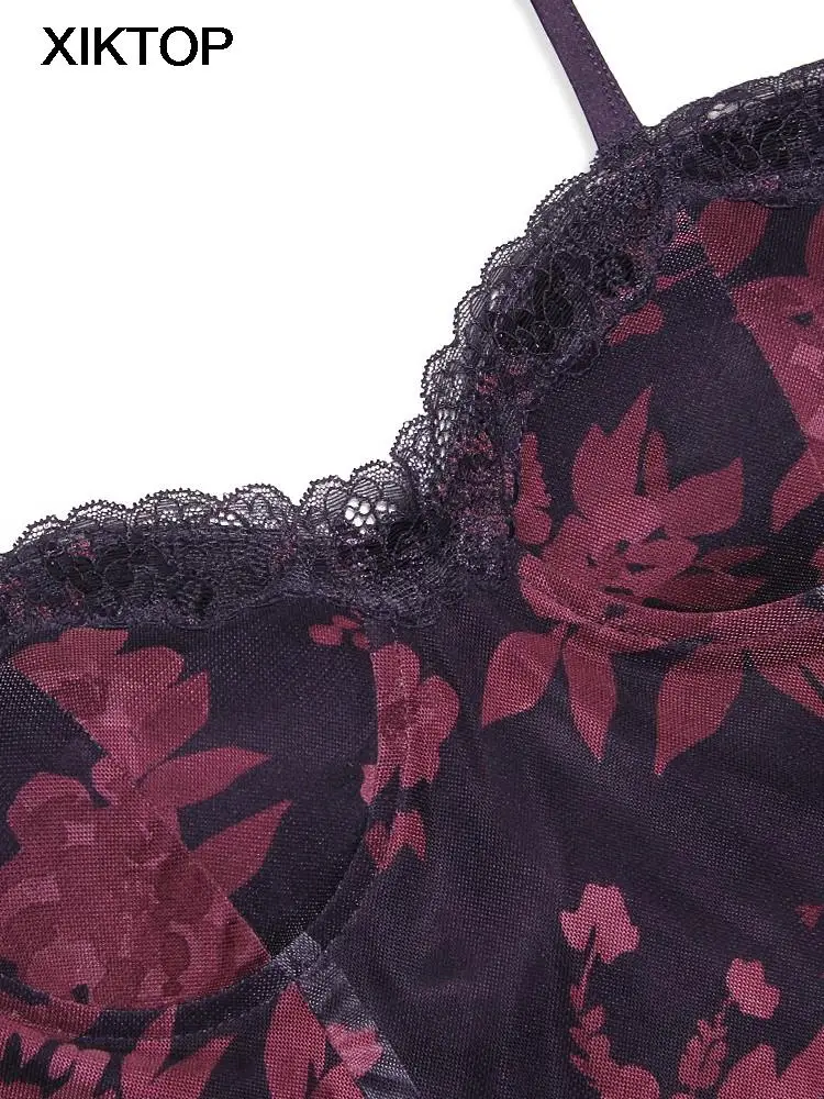 Xiktop Elegant Floral Print Maxi Prom Dress Sexy Mesh Celebrity Evening Party Dresses Bodycon Spaghetti Strap Summer Women Dress