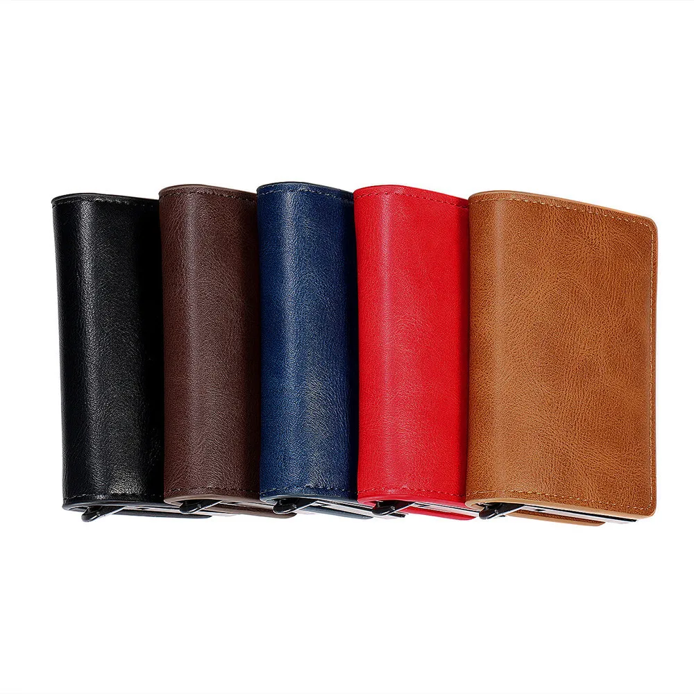 Business Mini Wallet RFID Blocking Men Women Credit Card Holder Aluminum ID Case Automatic Leather Cardholder |