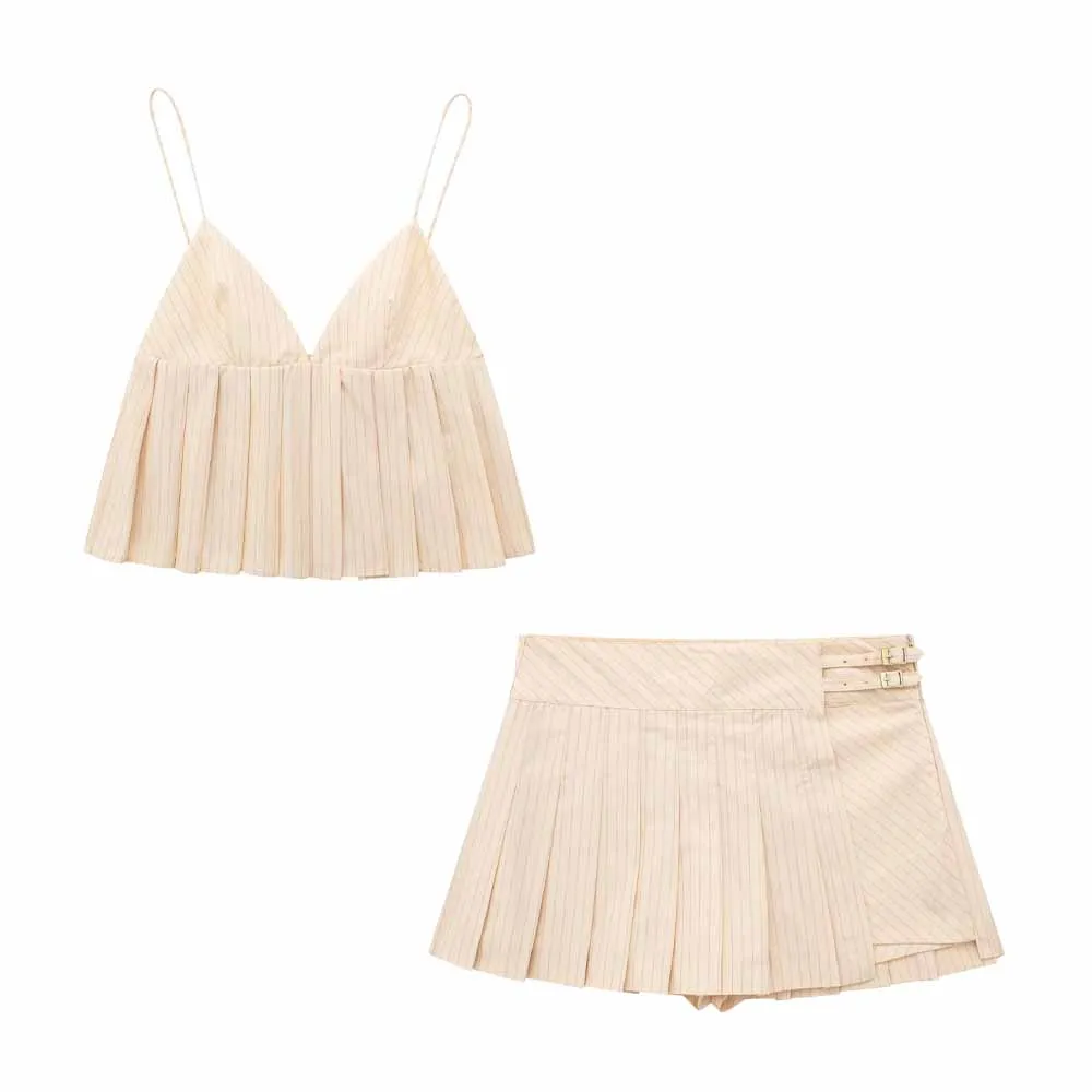 

Комплект женского нижнего белья из поплина в полоску, с завышенной талией