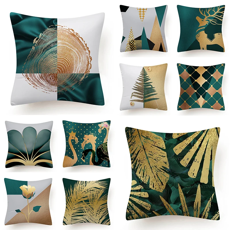 

Ins Gold Geometry Plant Cushion Cover 45x45 short plush Decorative Sofa Cushions Modern Simple Pillowcover Home Decor Pillowcase