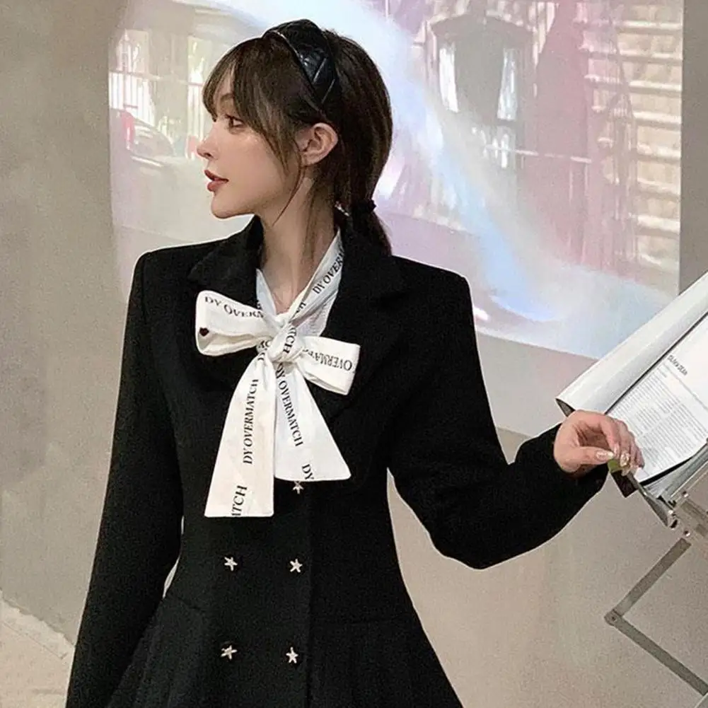 

Blouse Women Stand Collar Lace-Up Bow Patch Pocket Buttons Autumn Blouse Elegant Women See-through Lace Letter Print Shirt Top