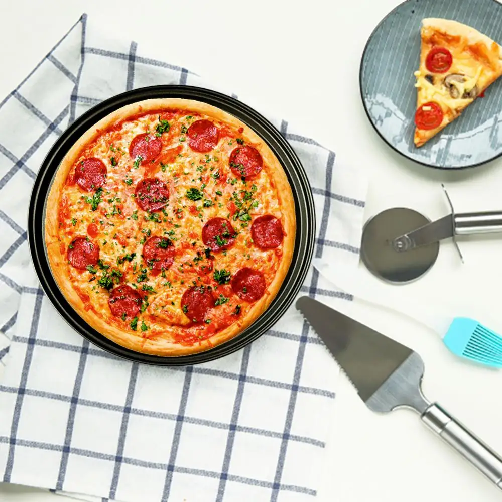 

Non-stick Carbon Steel Baking Tool Baking Pan Bakeware 26/28/32CM Pizza Mesh Tray Plate Round Deep Dish Pizza Pan Tray Mould