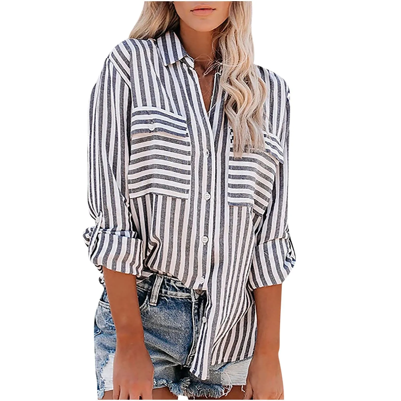 

2022 New Blouse Women Casual Striped Top Shirts Blouses Female Loose Blusas Autumn Fall Casual Ladies Office Blouses Top Sexy