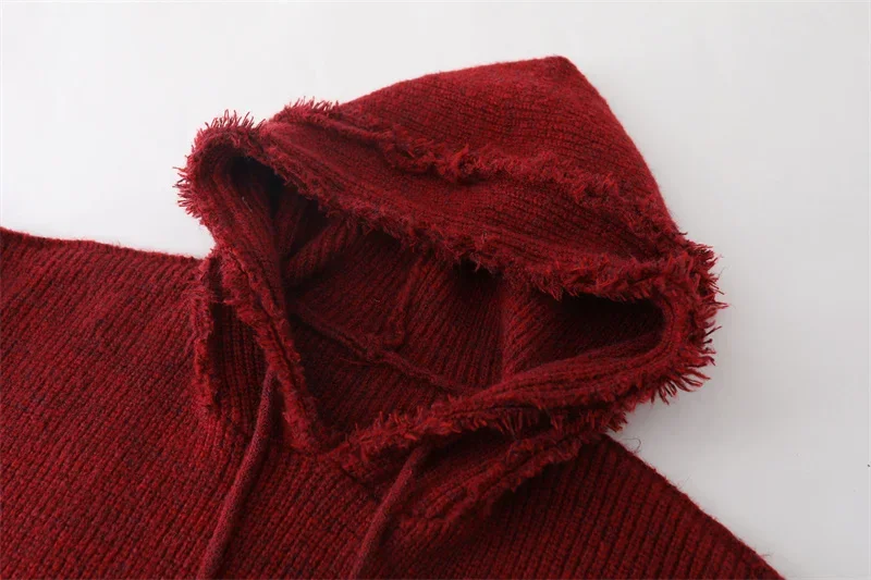 Новогодний свободный красный свитер с капюшоном в корейском стиле женский