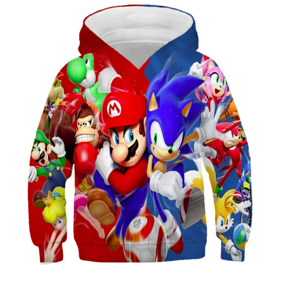 

Boys 3D Cartoon Sonic Print Sweatshirt Hoodie Kids Clothes Baby Clothing Kids Long Sleeve Pullover 2023 3-14 Years Old Men Women