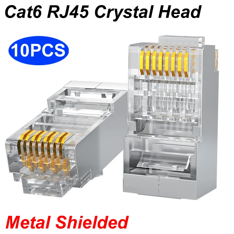 

10 шт. металлический экранированный разъем Cat6 RJ45 8P8C модульная Кабельная вилка Ethernet позолоченная для сети RJ 45 обжимные разъемы