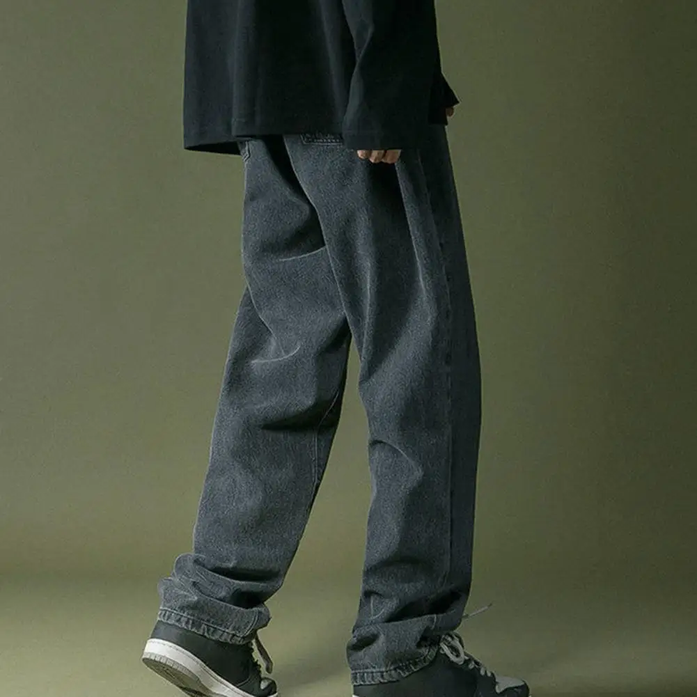 

Men Denim Trousers Solid Color Men Trousers Fleece Lined Denim Pants Jeans