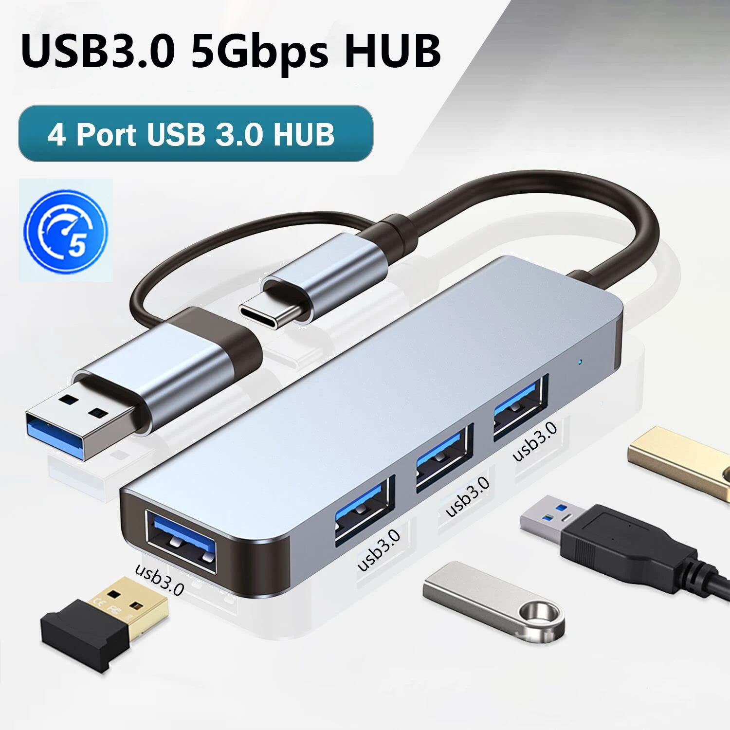 

MacBook, Mac Pro/Mini, iMac, Ps4, PS5, Laoptop usb-хаб 3,0 с 4 портами, алюминиевый USB C на USB 3,0 Hub USB Splitte