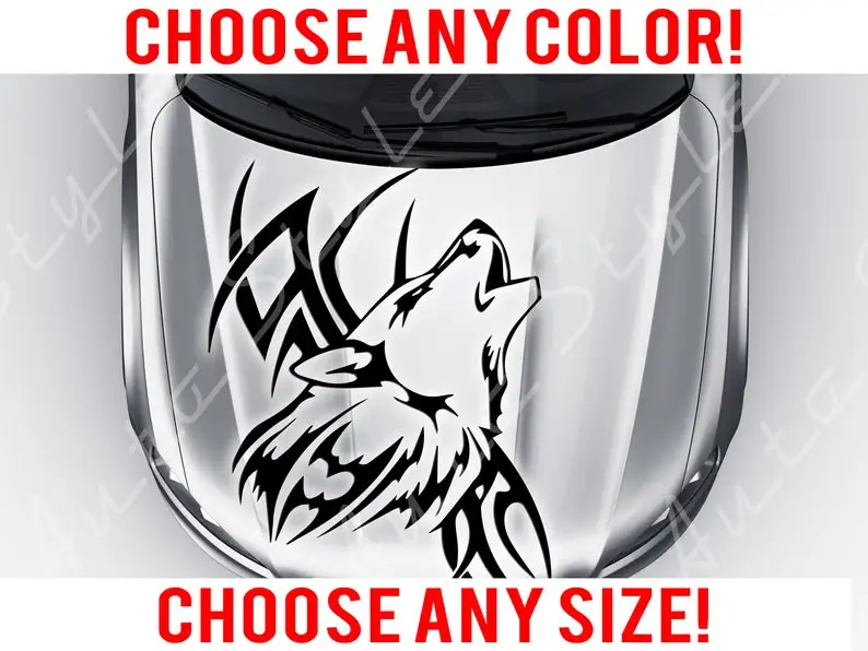 

Howling Wolf Tribal Car Tattoo Hood Distressed Decal Vinyl Custom SUV CAR TRUCK Any Size Any Color!