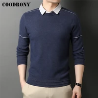 coodrony twinset pullover men autumn winter thick warm knitted sweater men clothing business shirt collar two piece dress z1059