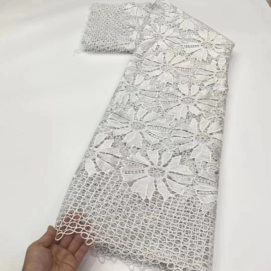 

Hot Selas Pure White Guipure Lace Soft Skin Friendly African Eembroidery Cord Fabric Nigerian Swiss Viole Lace For Party 5Yards