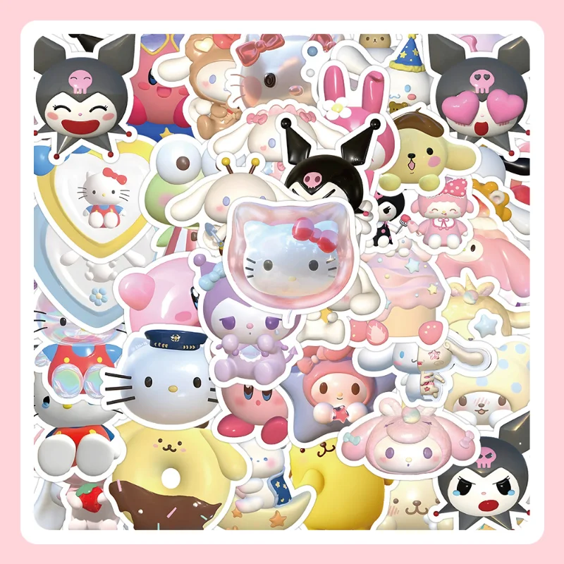

60/63/100pcs Sanrio Stickers Kuromi My Melody Hello Kitty Cute Hand Account Decorative Sticker Kawaii Waterproof DIY Toys Gifts