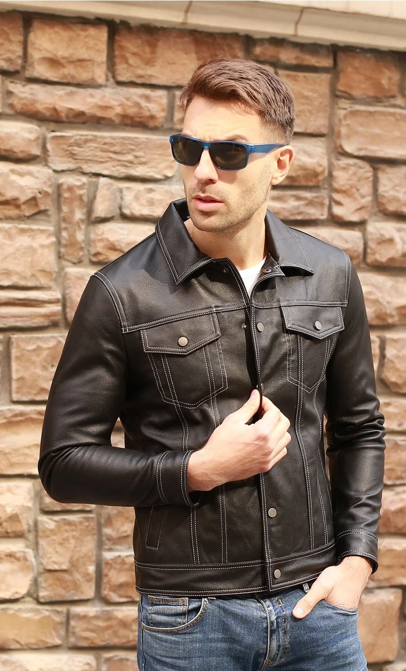 

Free Shipping,young classic casual fashion,Men slim style Real sheepskin jacket.soft genuine leather coat.sales.quality