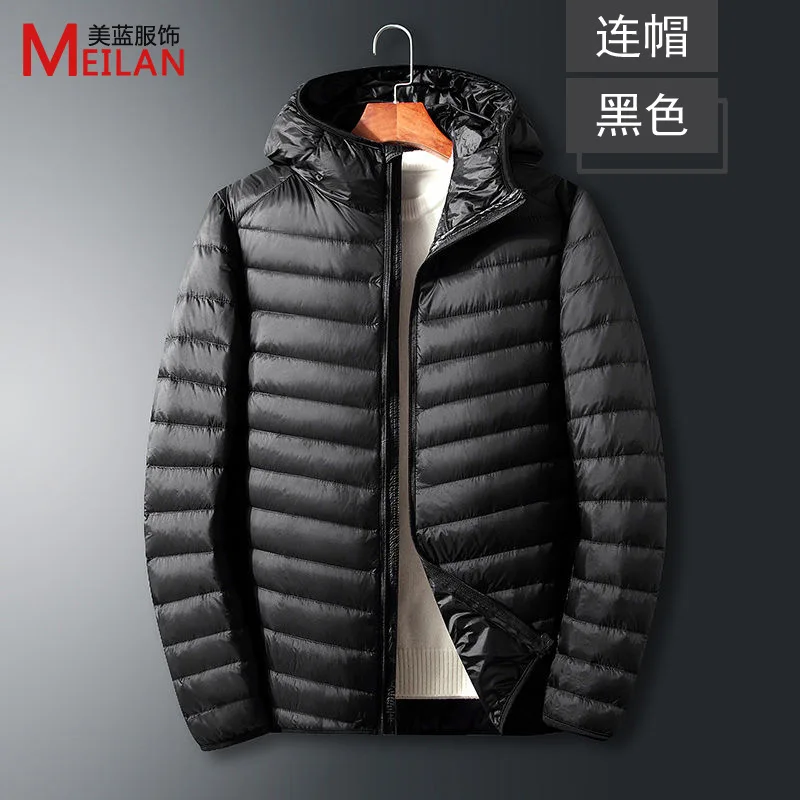 Men Fluffy Winter Coat Fashion Hooded 90% White Duck Down Jackets Ultralight Puffer Down Coat Portable Slim Down Parkas 5XL 6XL