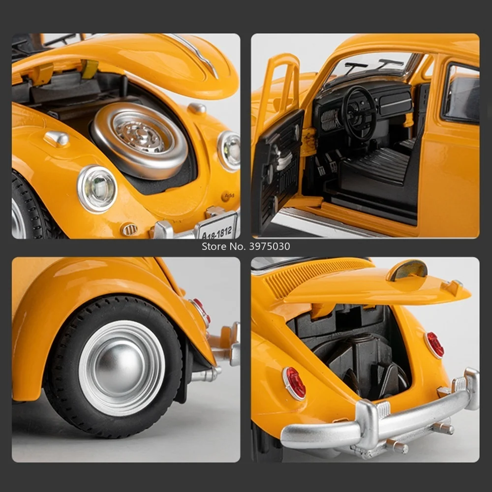 Машинка-модель Volkswagen Beetle 1955 года, масштаб 1:18, из сплава, с открывающимися 4 дверями, инерционная, подарок для мальчиков на день рождения (art.: 3920dcbbb0110) - 3920dcbbb0110