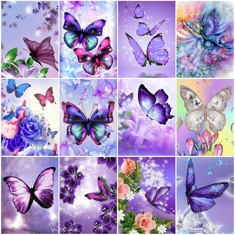 

Алмазная живопись 5D "сделай сам", фиолетовая бабочка, полная фотография, наборы для вышивки крестиком, домашний декор, Новое поступление 2023