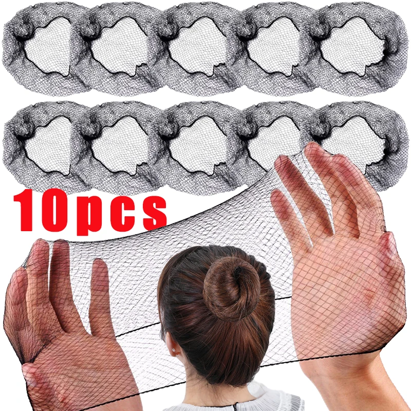 

10Pcs/Lot Black Nylon Hairnet Hair Nets For Wigs Weave Invisible Hair Soft Lines Dancing Hairnet for Bun Hair Styling Tool