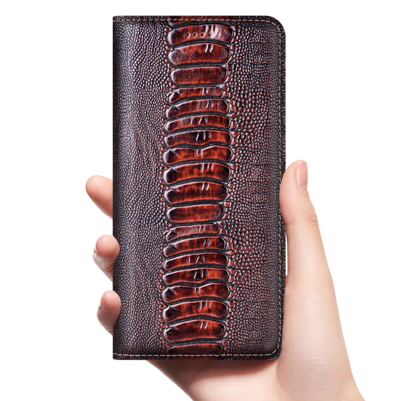 Ostrich Genuine Leather Case For XiaoMi Redmi Note 10 10s 10T Pro Max Case Redmi Note10 Lite Magnetic Mobile Phone Flip Cover