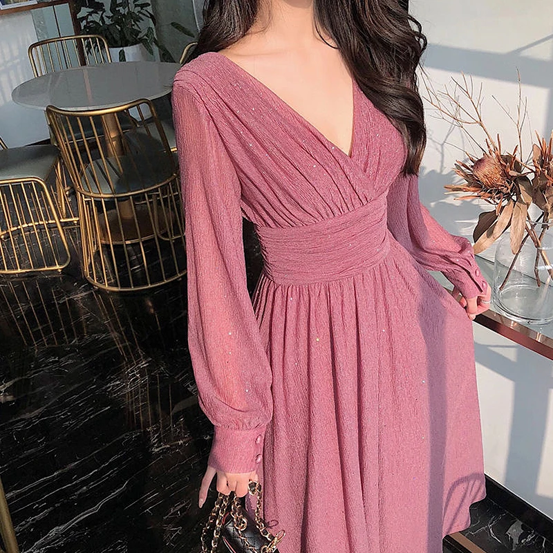 

Vintage Sexy Maxi Dresses for Women Party Sequin Midi Dress Female Casual Chiffon Slim Korean Woman Dress Elegant Autumn 2022