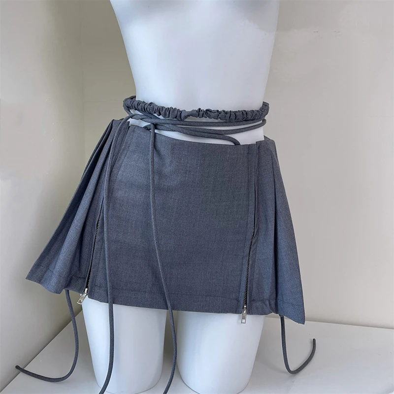 

Harajuku Pleated Skirt Women Summer Chic Fashion Lace-up Double Zipper Design Preppy Style Y2k Mini Skirt for Girls