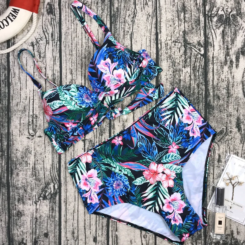 Женский сексуальный купальник бикини с принтом высокой талией костюмы из двух