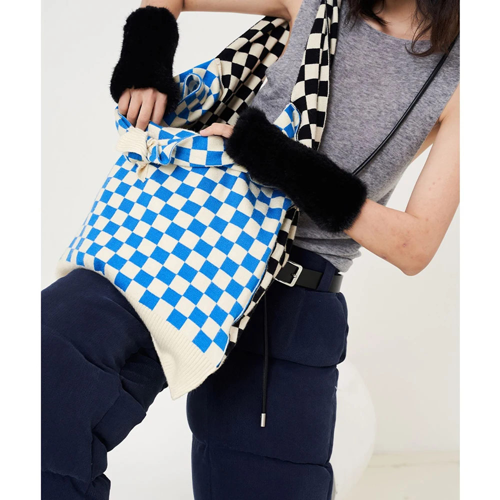 

Fashion Soft Knitting Women's Shoulder Bag Designer Green Plaid Crochet Crossbody Bags for Women 2022 Shopper Tote Hobo Handbags