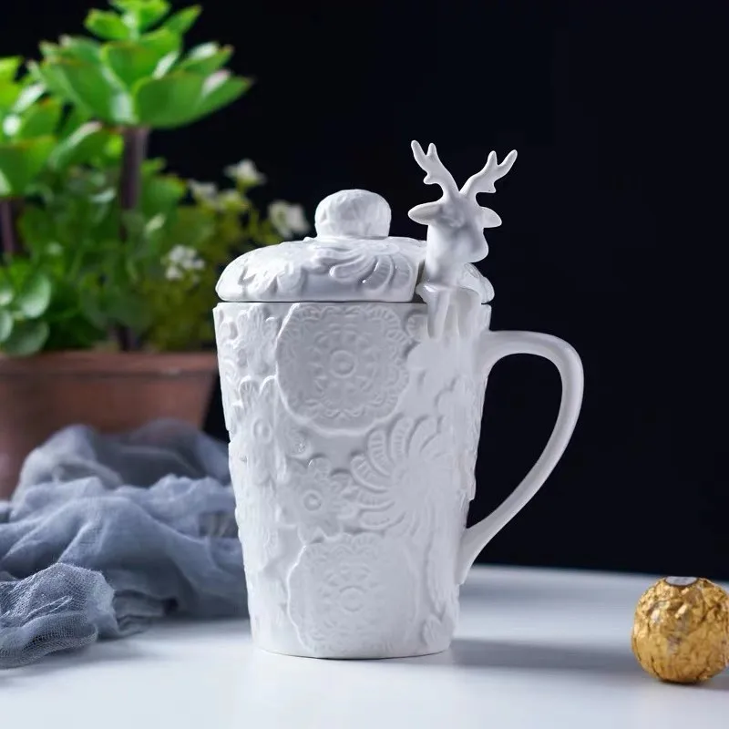 Белый фарфор рождественские 3D лось анимальные пары кружки для кофе молока с