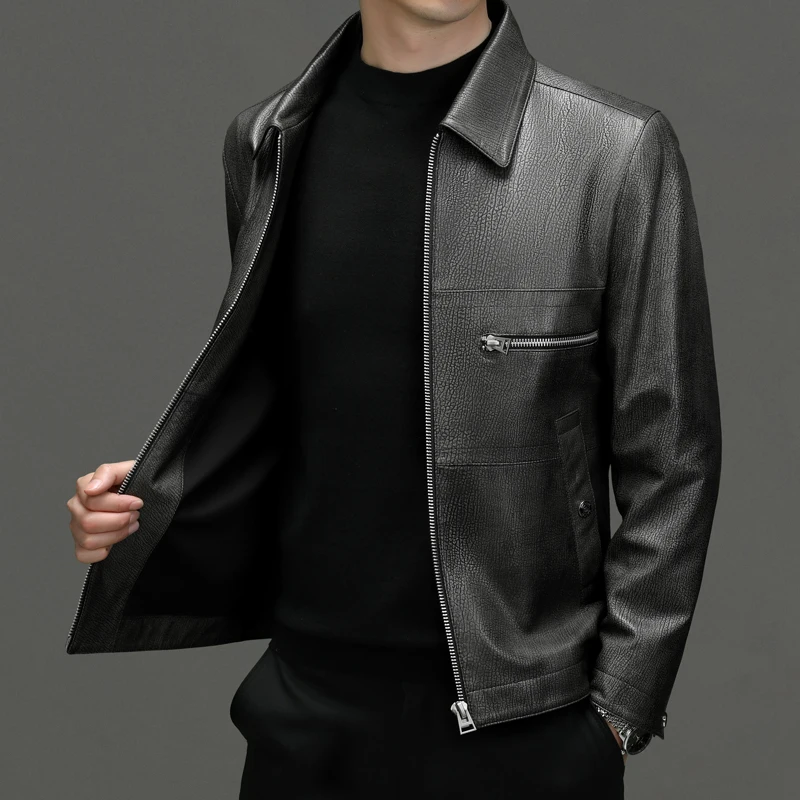 Новинка мужское модное деловое повседневное облегающее однотонное кожаное