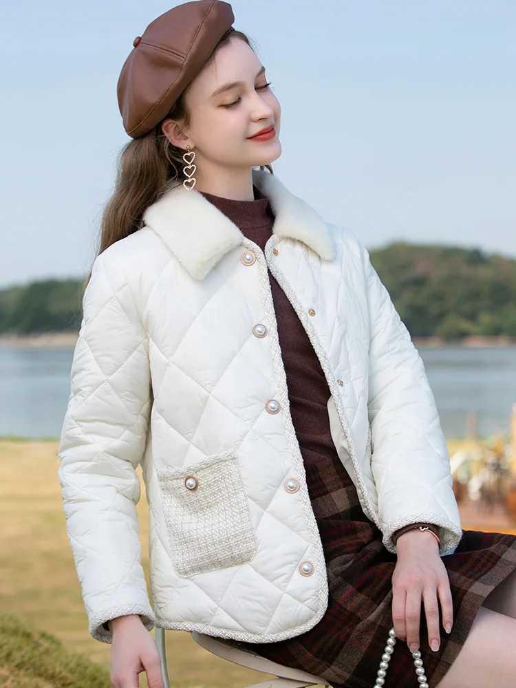 I BELIEVE YOU Winter Coat for Women 2022 New Outwears Single Breasted Plaid Quilted Jackets Gentle Warm Short Parkas 2224154514