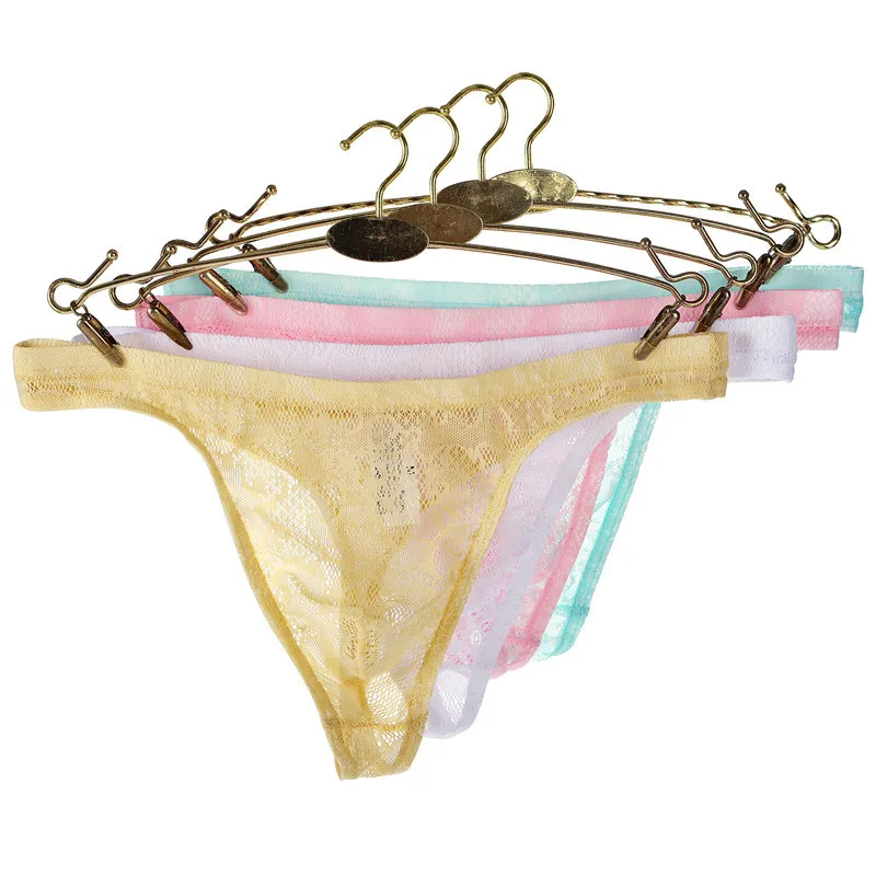 

Translucent Printed Lace Sexy Panty Hollow Breathable Men Thong Elastic Thin Quick Dry Boxer Ice Feel M-XXXL Male Underpants I2