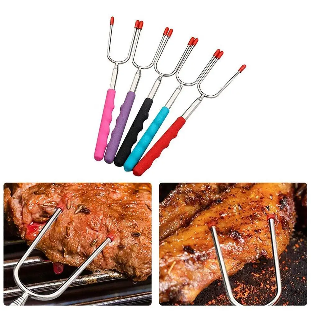 

5PcsTelescopic Grill Roasting Stick BBQ Hot Dog Skewers Stainless Steel U Shaped Barbecue Fork Outdoor Camping Kitchen Supplies
