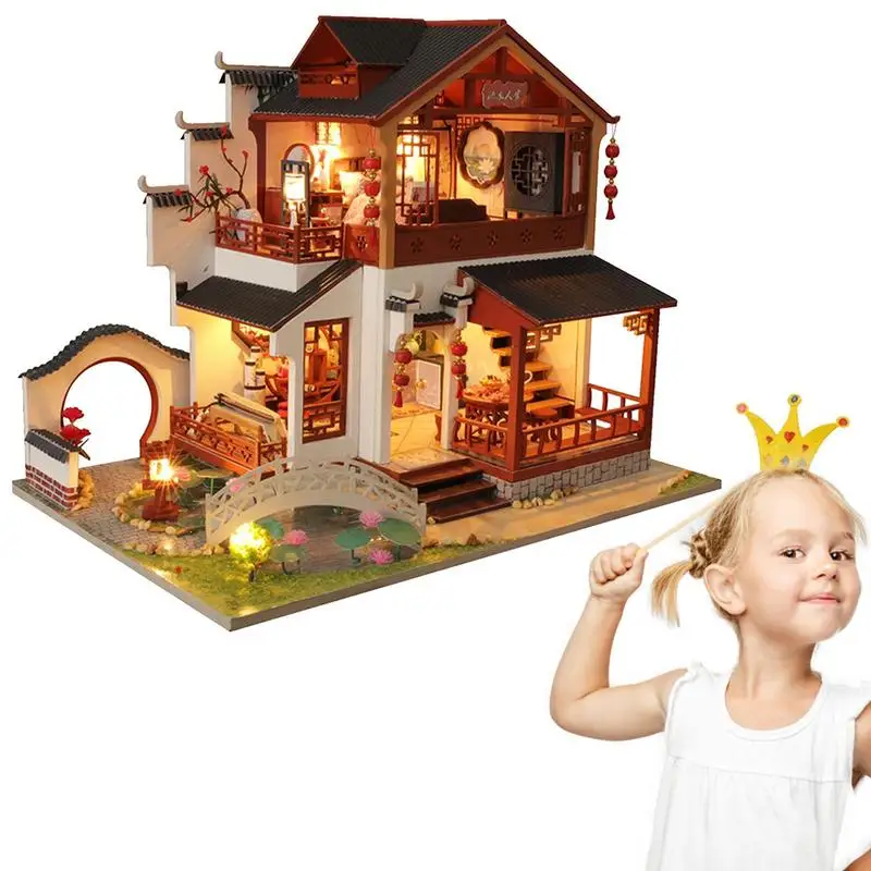

Набор миниатюрных домов «сделай сам», старинная китайская модель, светящаяся миниатюрная развивающая игрушка «сделай сам», универсальный подарок на день рождения для подростков