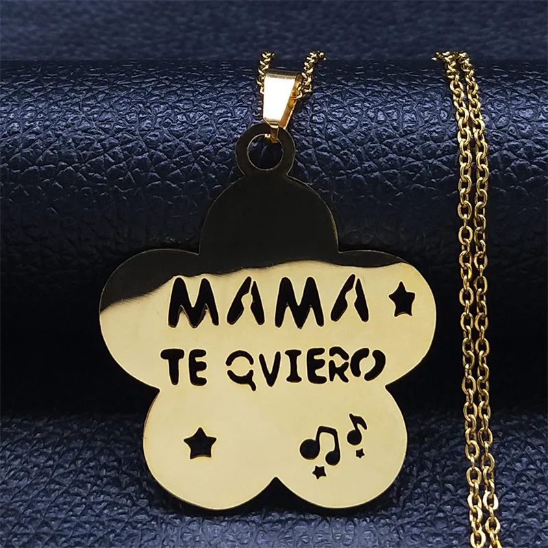 Ожерелье женское золотистое из нержавеющей стали с цветком и надписью «I love you»