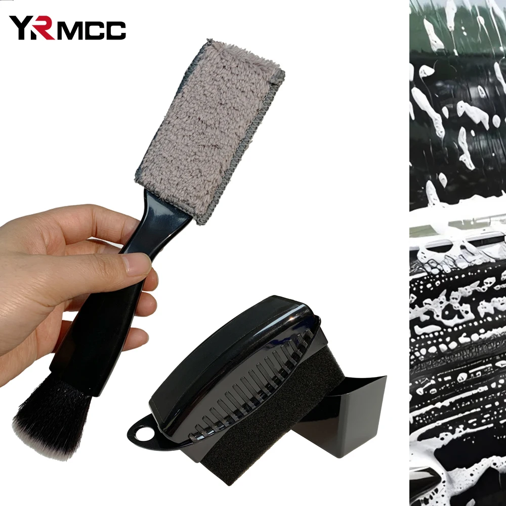 y 2 szt. szczotek do mycia samochodów z podwójną głowicą i miękkimi szczotkami czyszczenia opon samochodowych Szczotki piast kół akcesoriów