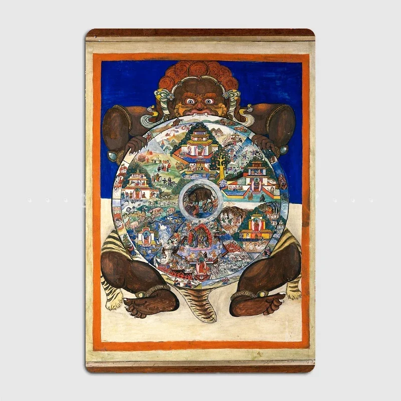 Тибетский буддийский постер колесо жизни металлический плакат украшение для