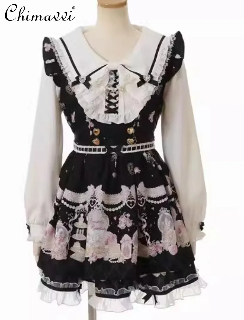 Осеннее платье в стиле &quotЛолита&quot с длинным рукавом и изображением мультяшного