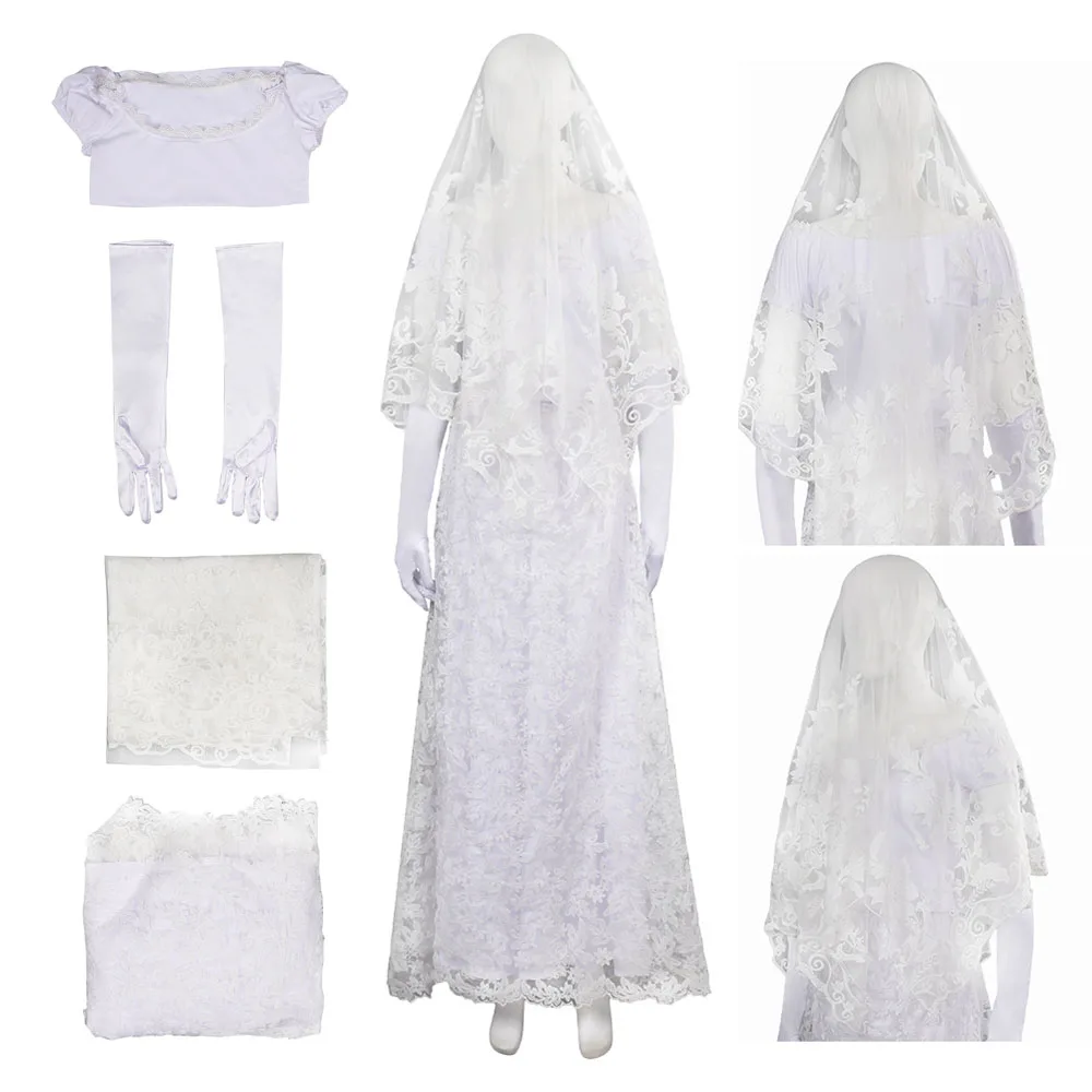 

Female Ghost Bride Cosplay Costume Veil Dress Roleplay Outfits Girls Women Adult Halloween Carnival Party Disguise RolePlay Suit