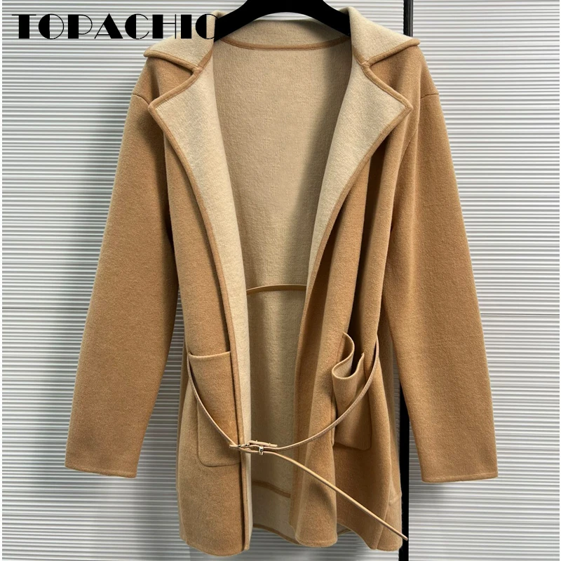 

10.16 TOPACHIC Women's Soft Cashmere Wool With Belt Solid Color Thick Pocket Knitted Cardigan