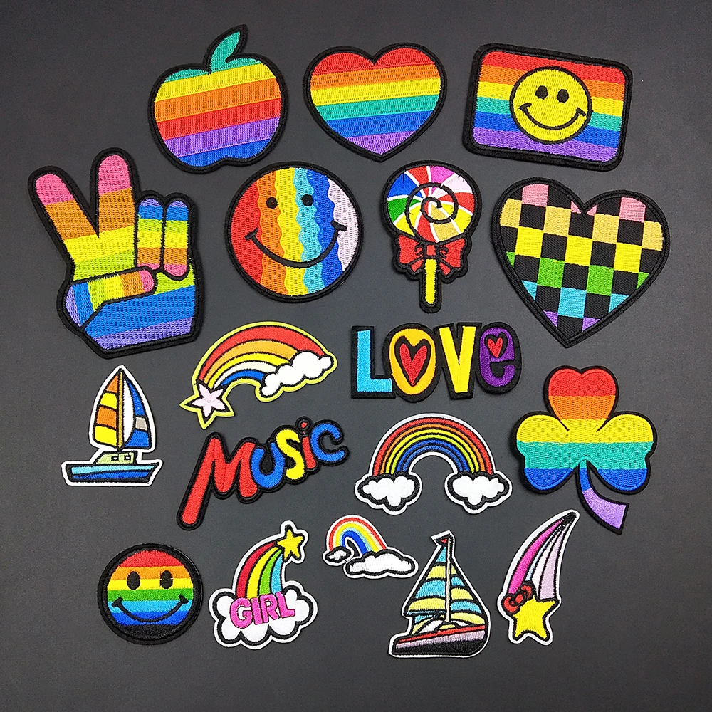 Наклейки для одежды радужные цвета с вышивкой | Дом и сад