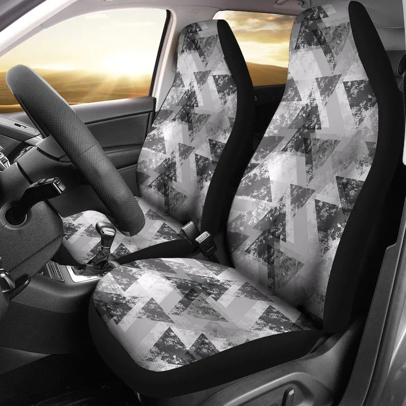 

Grey Triangles Abstract Art Car Seat Covers Pair, 2 Front Seat Covers, Car Seat Protector, Car Accessories