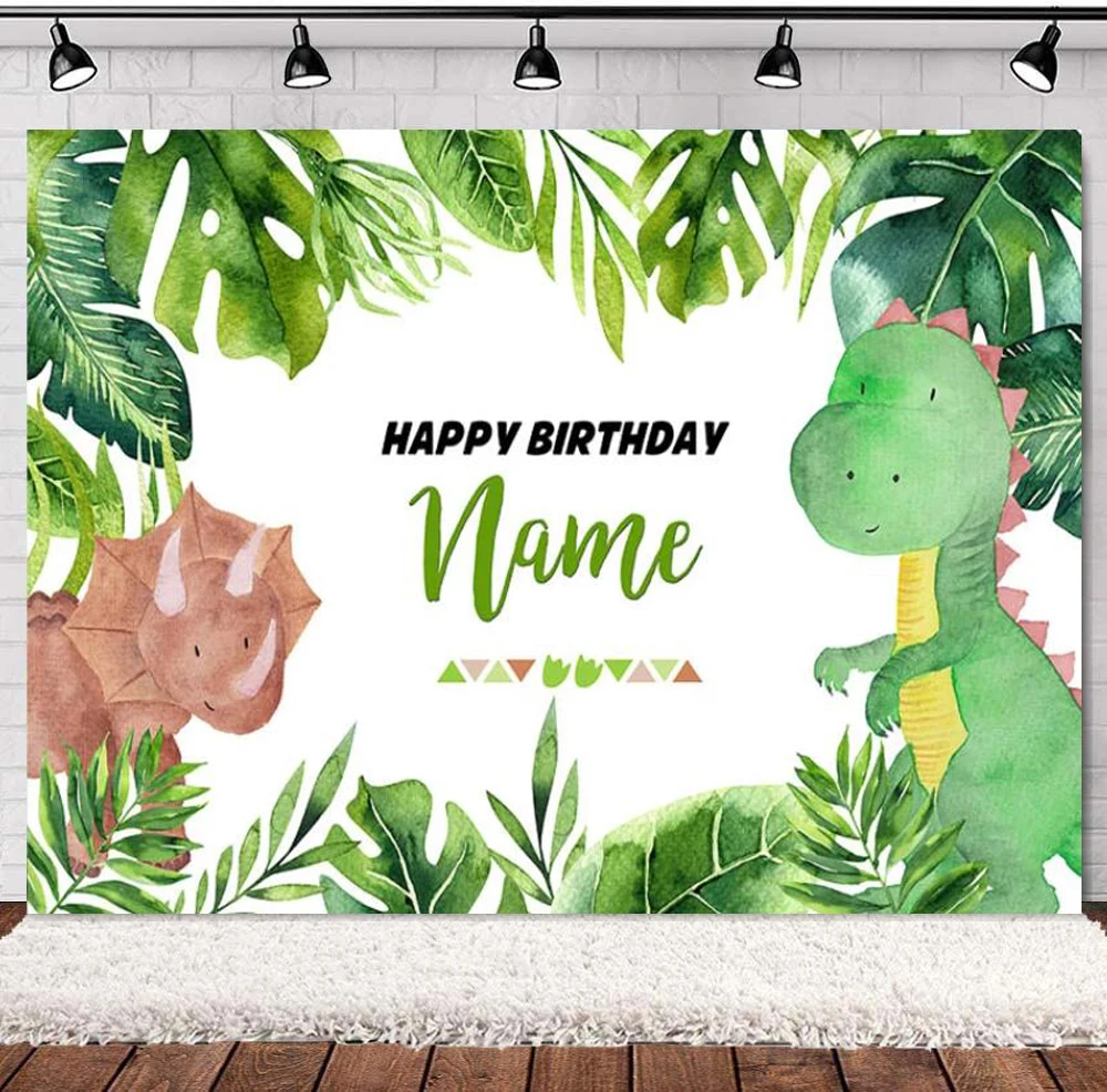 

Photography Backdrop Photo Shoot For Kids Birthday Decor Green Plant Cute Dinosaur Background Banner Poster Studio Props