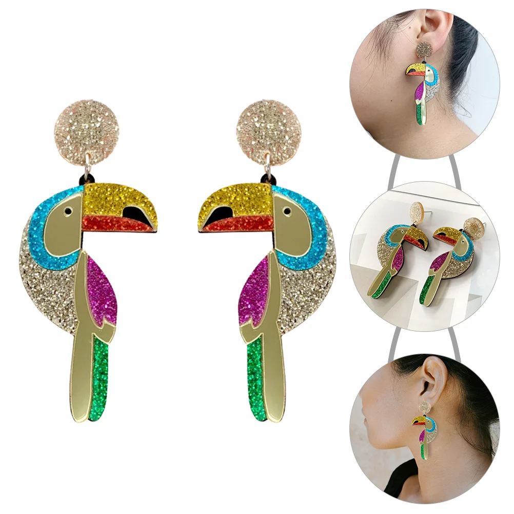 1 Pair Fashion Ear Dangler Creative Parrot Ear Pendant Earring Jewelry Gift