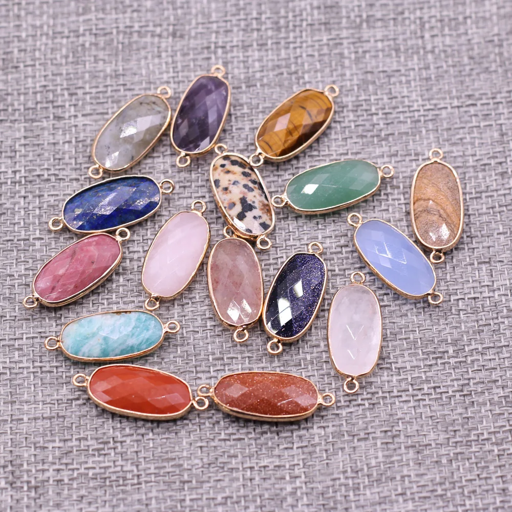 

Wholesale10PCS Natural Stone Amethyst Oblique Oval Connector Pendant Making FashionDIYNecklace Bracelet Jewelry Accessories Gift