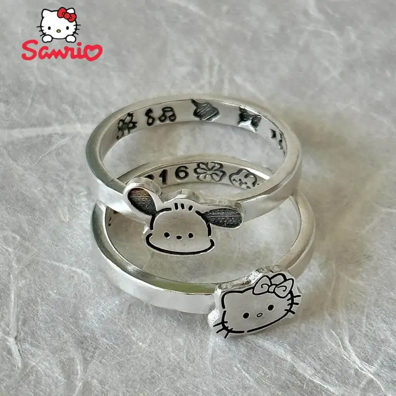 

Sanrio Hello Kitty Pochacco 925 Silver Ring Opening Adjustable Fresh Creativity Modeling Multipurpose Simple Girlfriend Gift