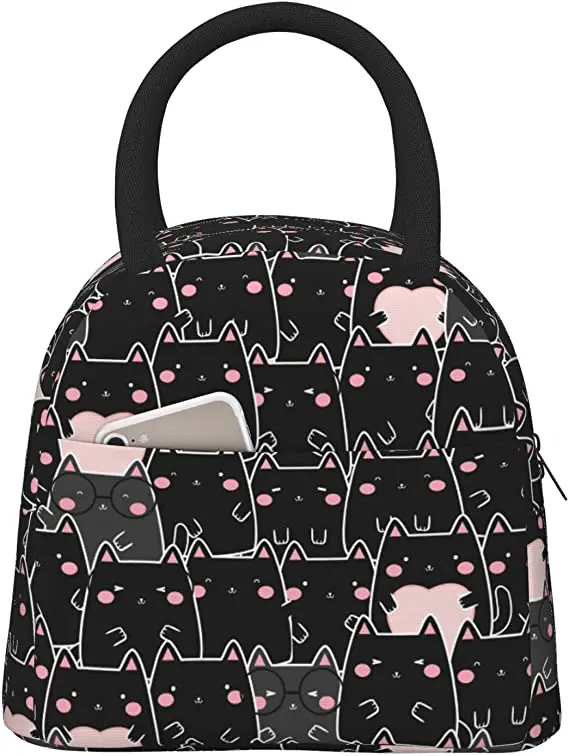 

Большой Ланч-бокс с милыми силуэтами кошек, изолированная сумка для еды, сумки-тоуты, женская и мужская модель, для школьной работы