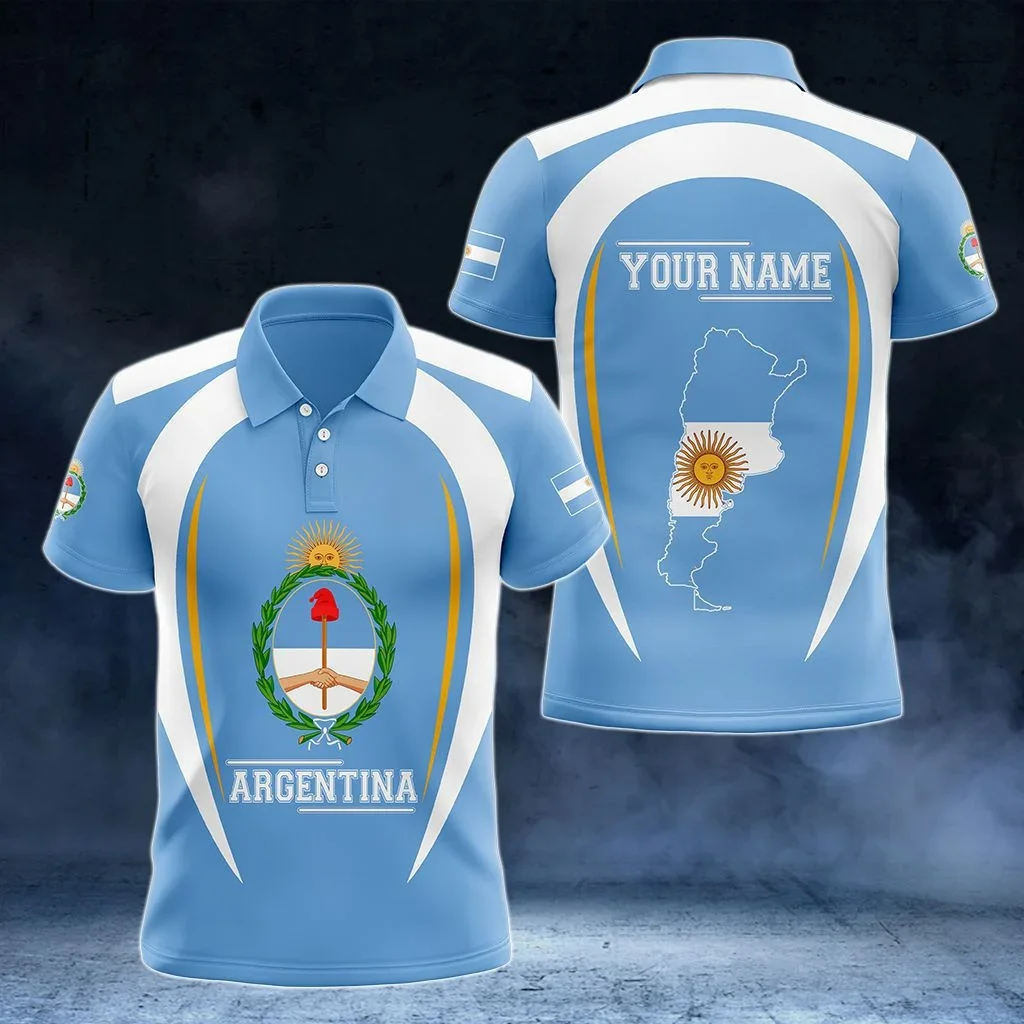 

Новинка 2023, мужская рубашка-поло с флагом Аргентины, Повседневная рубашка-поло с 3D-принтом, уличная одежда Харадзюку с именем под заказ для мужчин и женщин