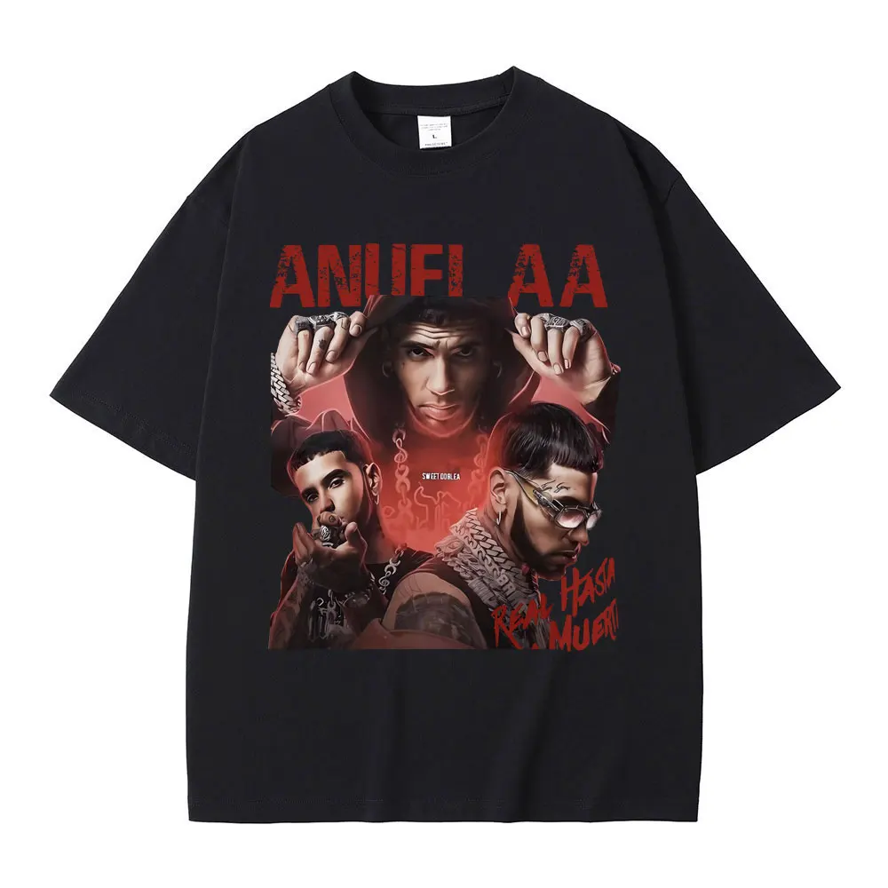 Rapper Anuel AA Real Hasta La Muerte Phlm Graphics T-shirts Men Hip Hop Fashion T Shirts Male Casual Oversized Tshirt Streetwear